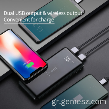 10000mah Mirror Digital Display Wireless Charging Power Bank